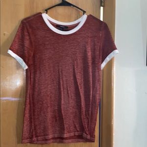 Maroon sheer t-shirt with white sleeve/collar